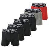 REPLAY Herren Boxershorts, 6er Pack - Unterhosen, Baumwolle, Logo, einfarbig