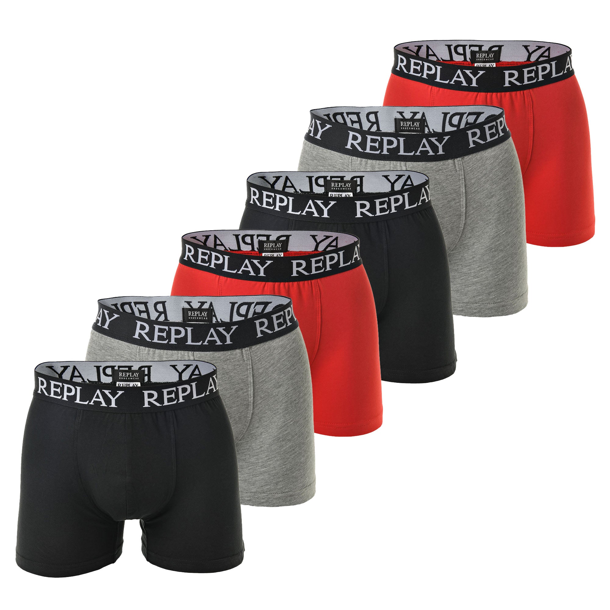 REPLAY Men's Boxer Shorts, 6-pack - Underpants, Cotton, Logo, solid color