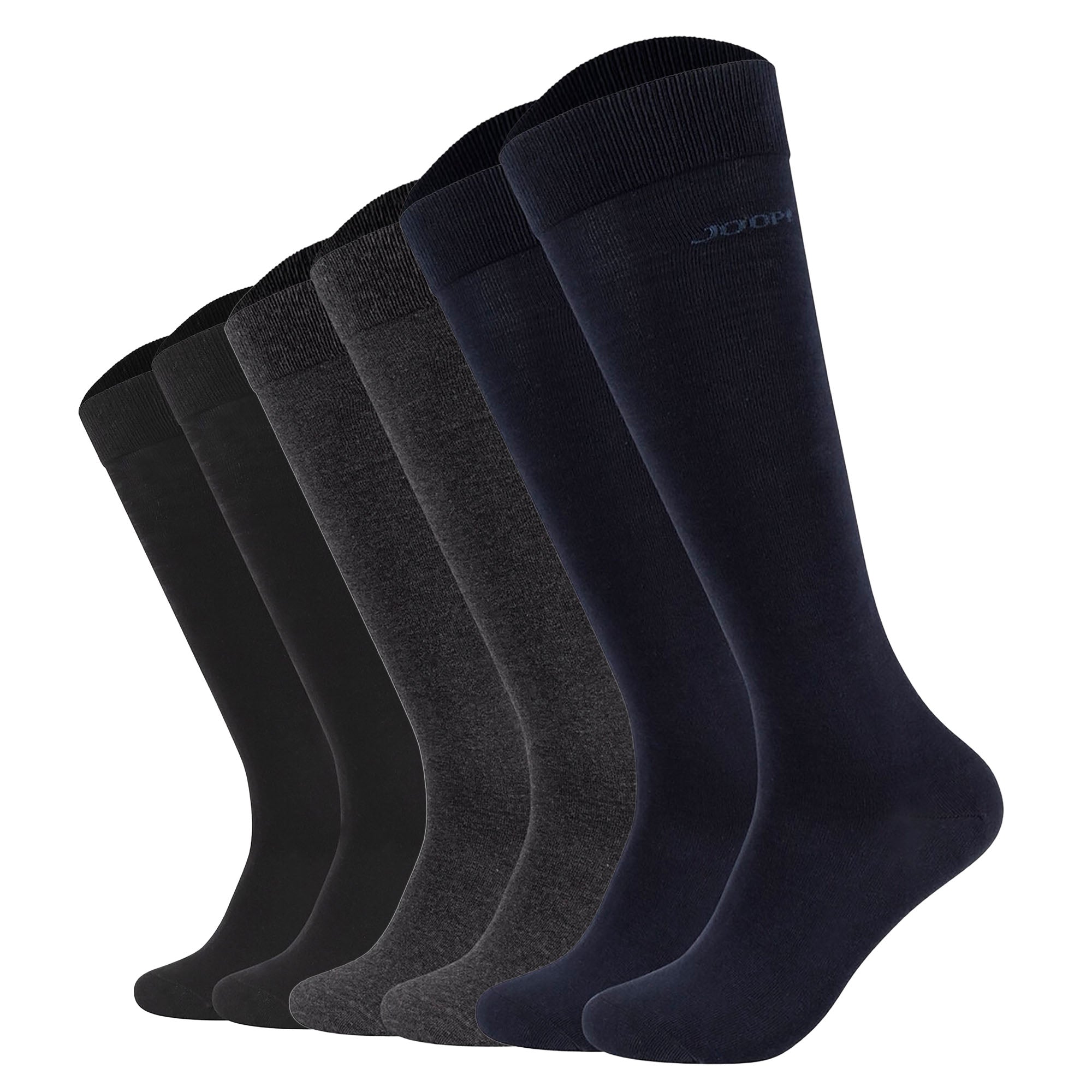 JOOP! Herren Kniestrümpfe, 6er Pack - Premium Essential Cotton Knee High, Logo, einfarbig