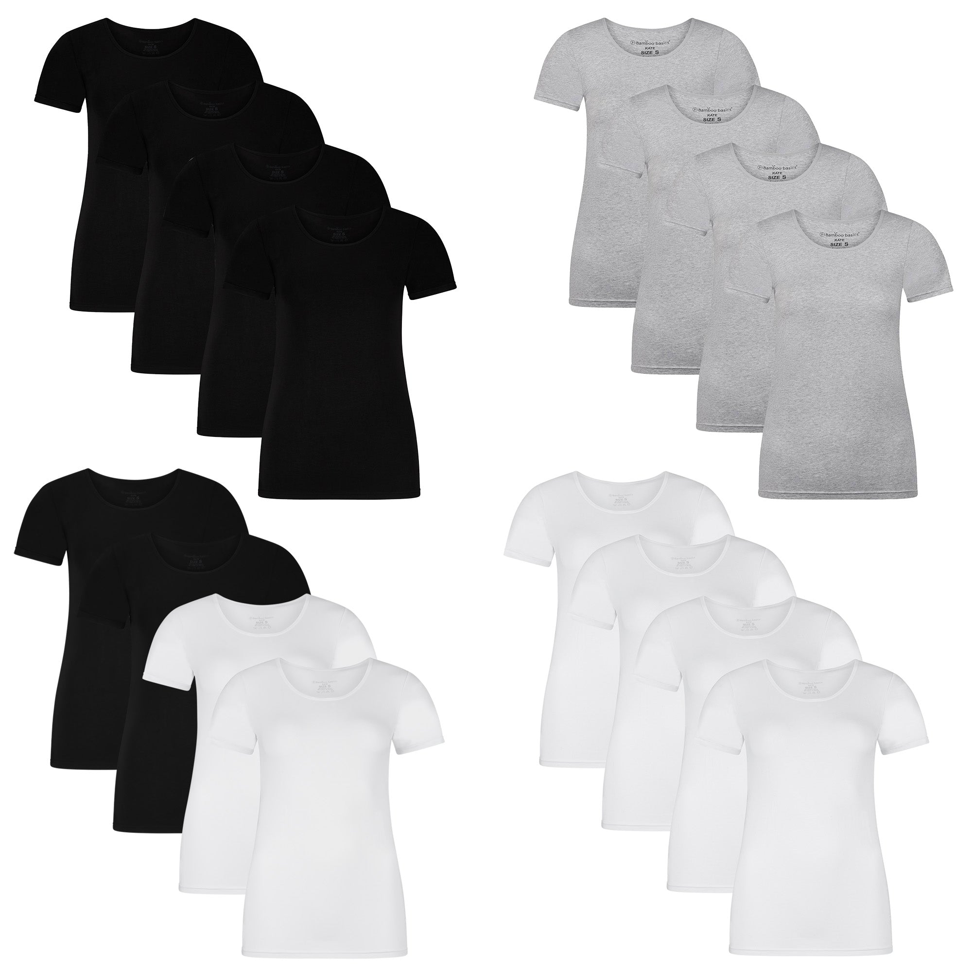Bamboo basics Damen T-Shirt KATE, 4er Pack - Unterhemd, Rundhals, Single Jersey