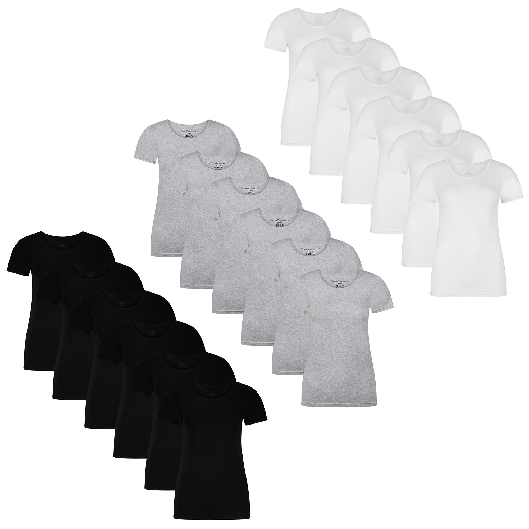 Bamboo basics Damen T-Shirt KATE, 6er Pack - Unterhemd, Rundhals, Single Jersey
