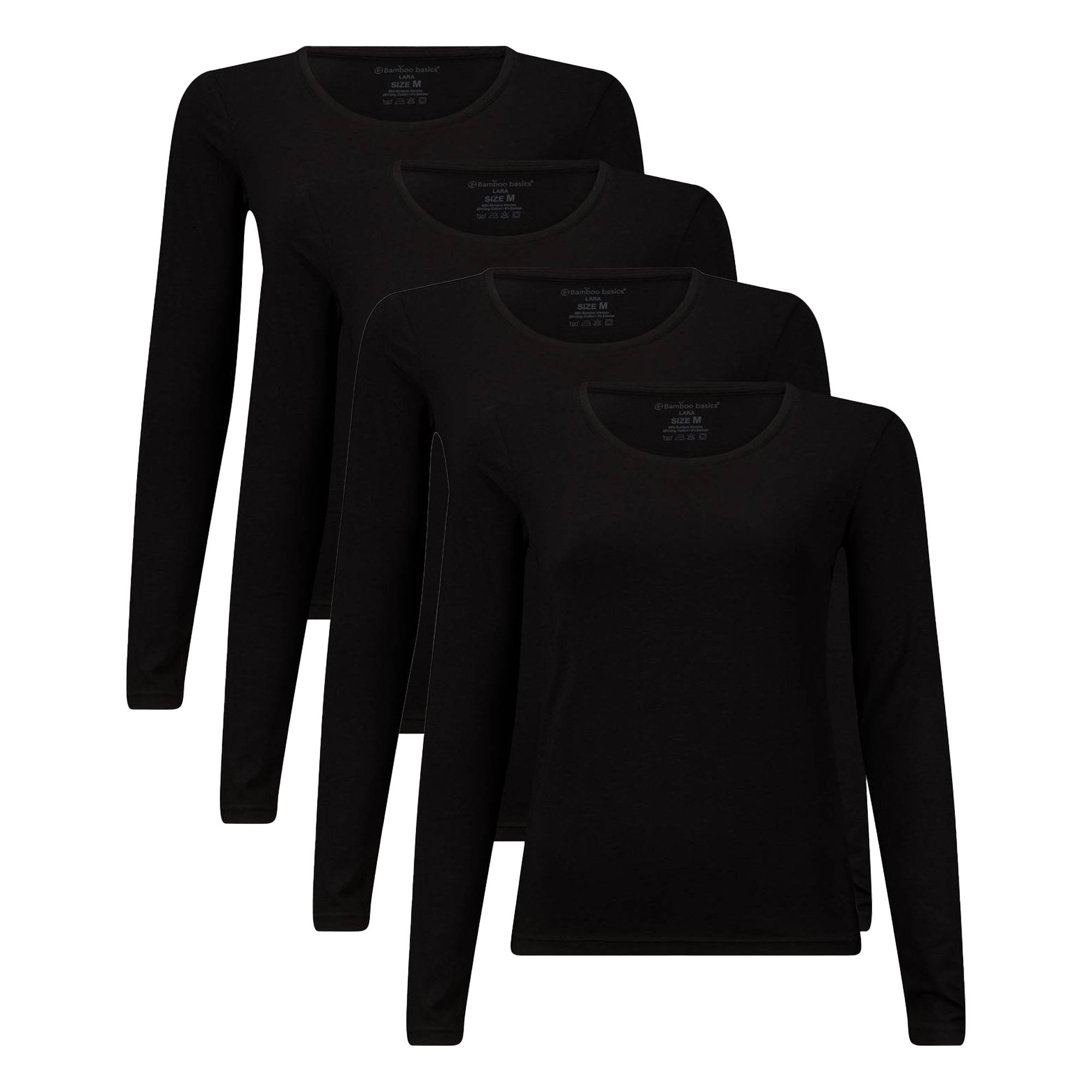 Bamboo basics Damen T-Shirt, 4er Pack - LARA Longsleeve, Unterhemd, Rundhals, uni