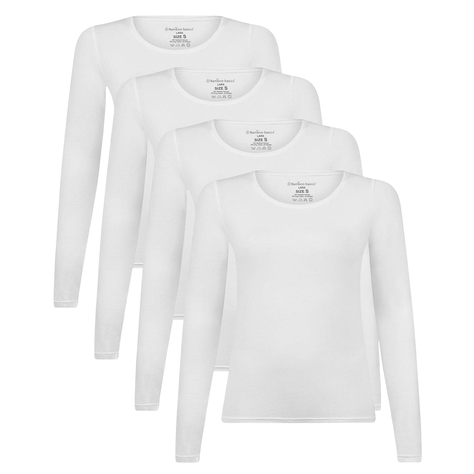 Bamboo basics Damen T-Shirt, 4er Pack - LARA Longsleeve, Unterhemd, Rundhals, uni