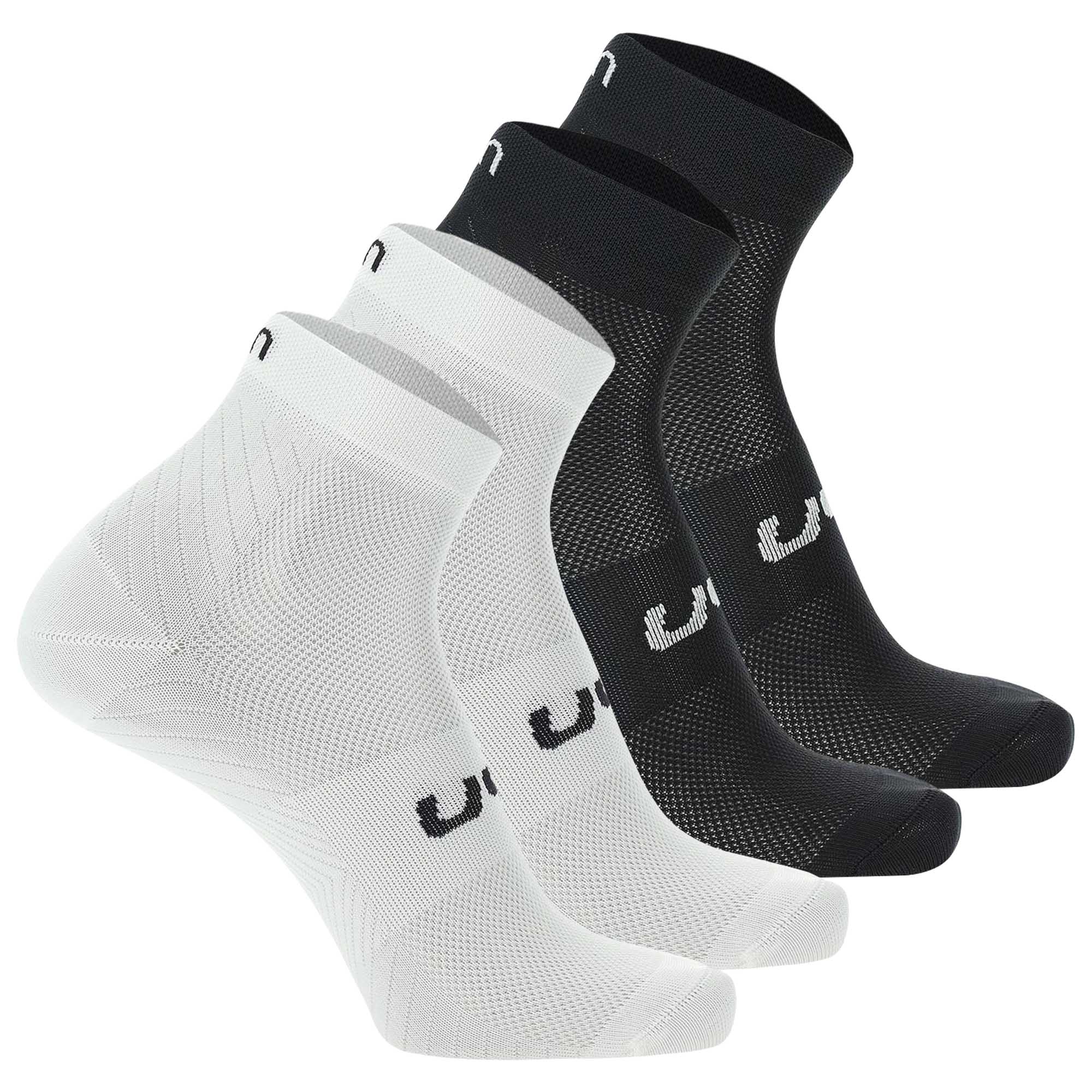 UYN Unisex Quarter Socks, 4-Pack - Essential Low Cut Socks, Logo, solid color.