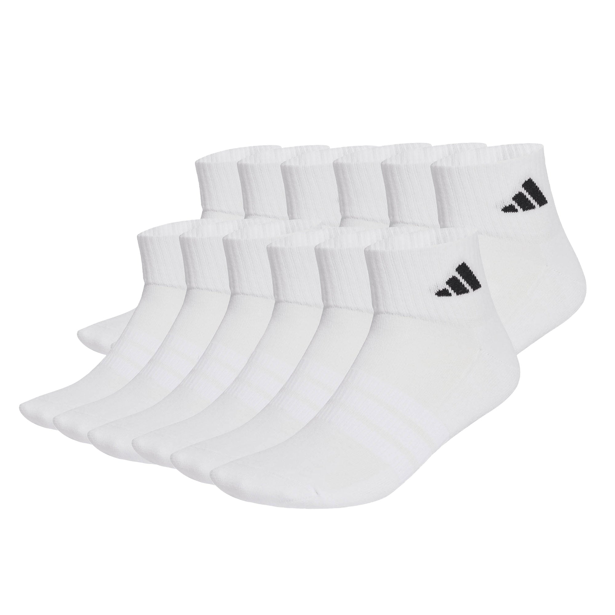 adidas Unisex Quarter Socks, 12-pack - Cushioned Essentials Ankle Socks, logo, padded, solid color