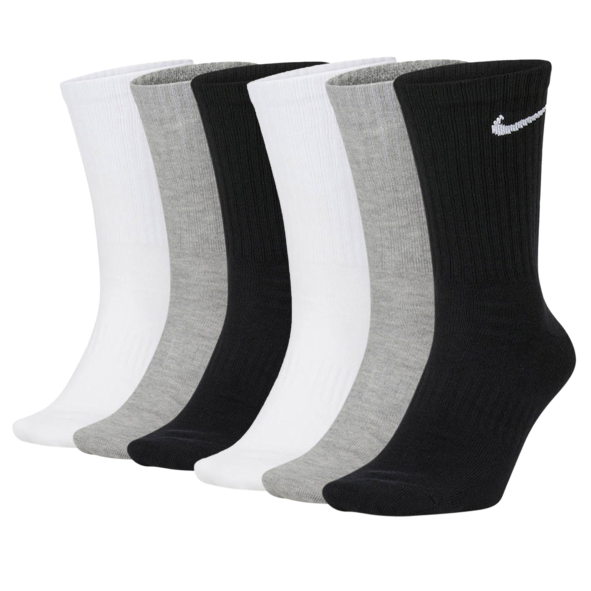 NIKE Unisex Tennis Socks, 6-pack - Cushioned - Training Crew Socks, Solid Color, Logo