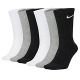NIKE Unisex Tennis Socks, 6-pack - Cushioned - Training Crew Socks, Solid Color, Logo