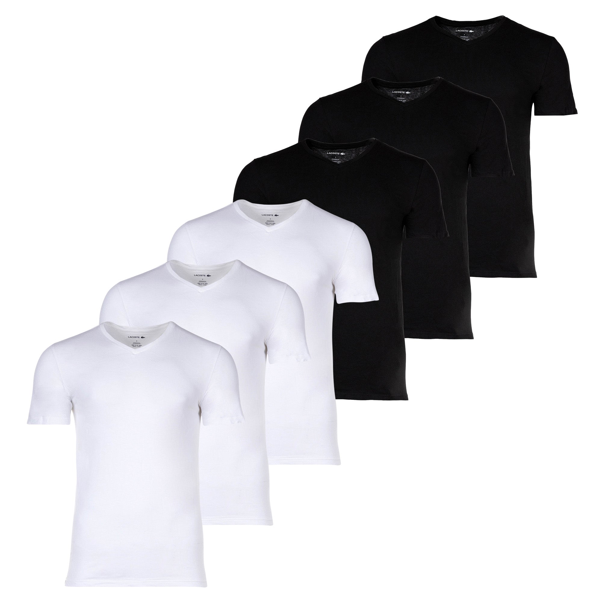 LACOSTE Men's T-Shirts, 6-pack - Essentials, V-Neck, Slim Fit, Cotton, Solid Color
