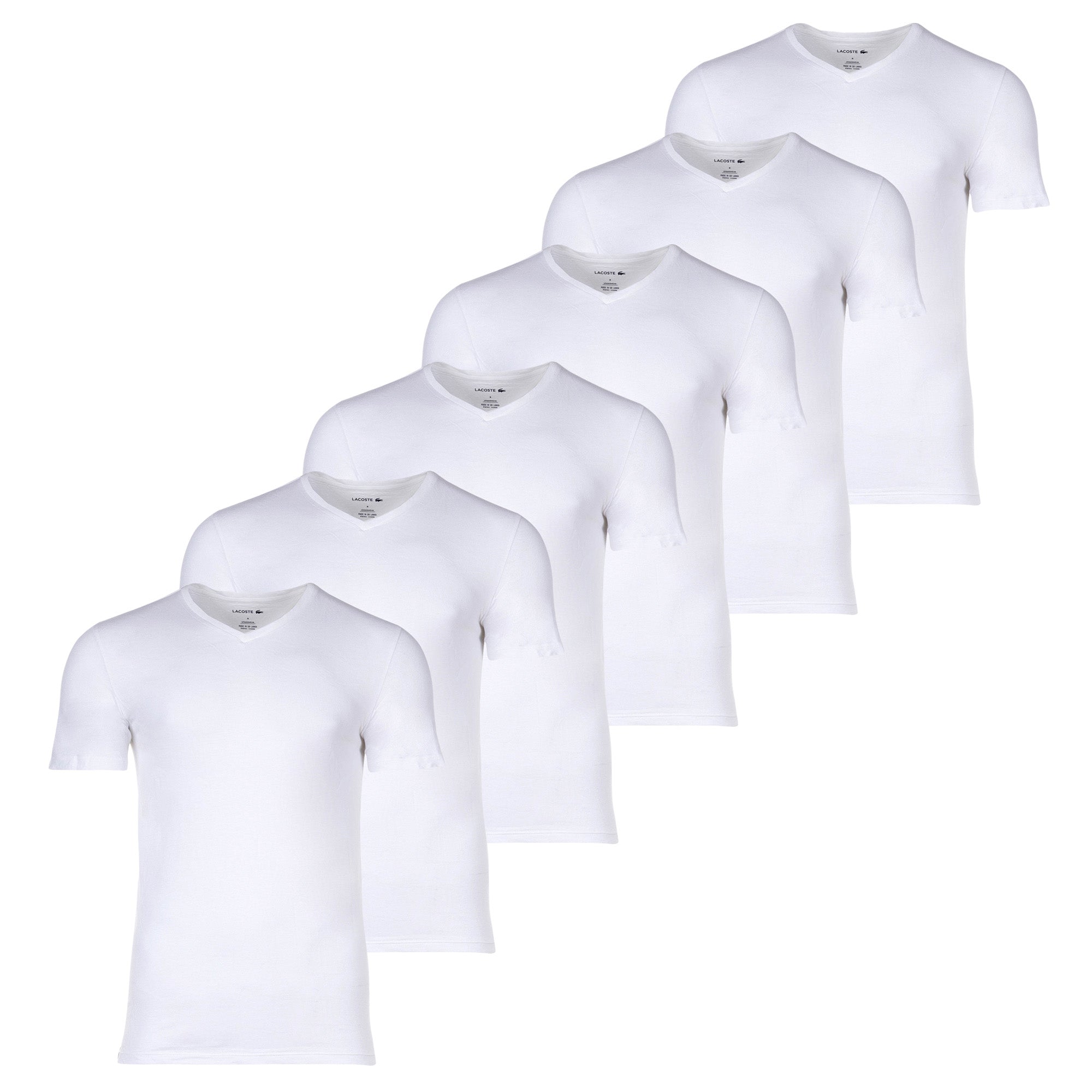 LACOSTE Herren T-Shirts, 6er Pack - Essentials, V-Ausschnitt, Slim Fit, Baumwolle, einfarbig