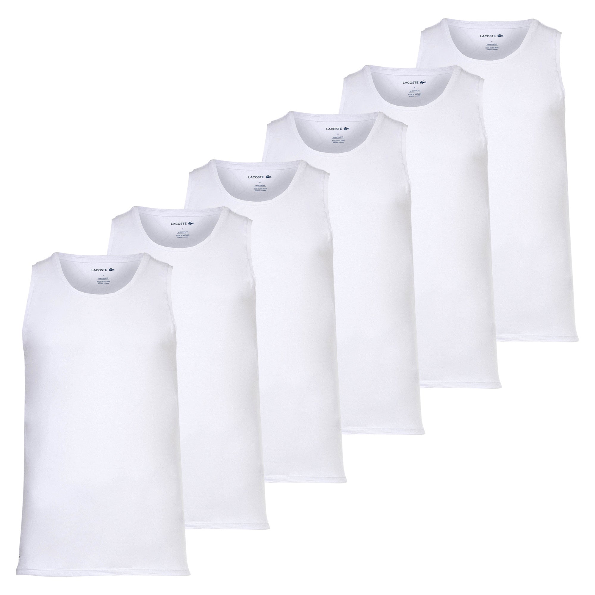 LACOSTE Men's Undershirts, 6-pack - Tank Top, Round Neck, Slim Fit, Cotton, Solid Color