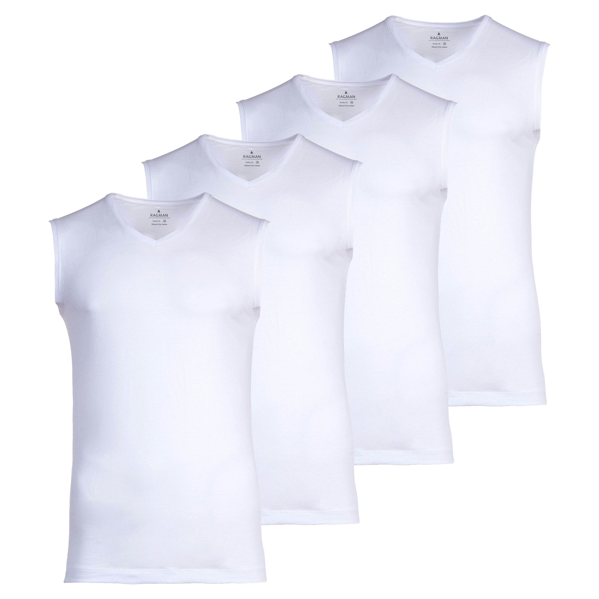 RAGMAN Men's Undershirts, 4-Pack - Shirt, Cotton, V-Neck, solid color
