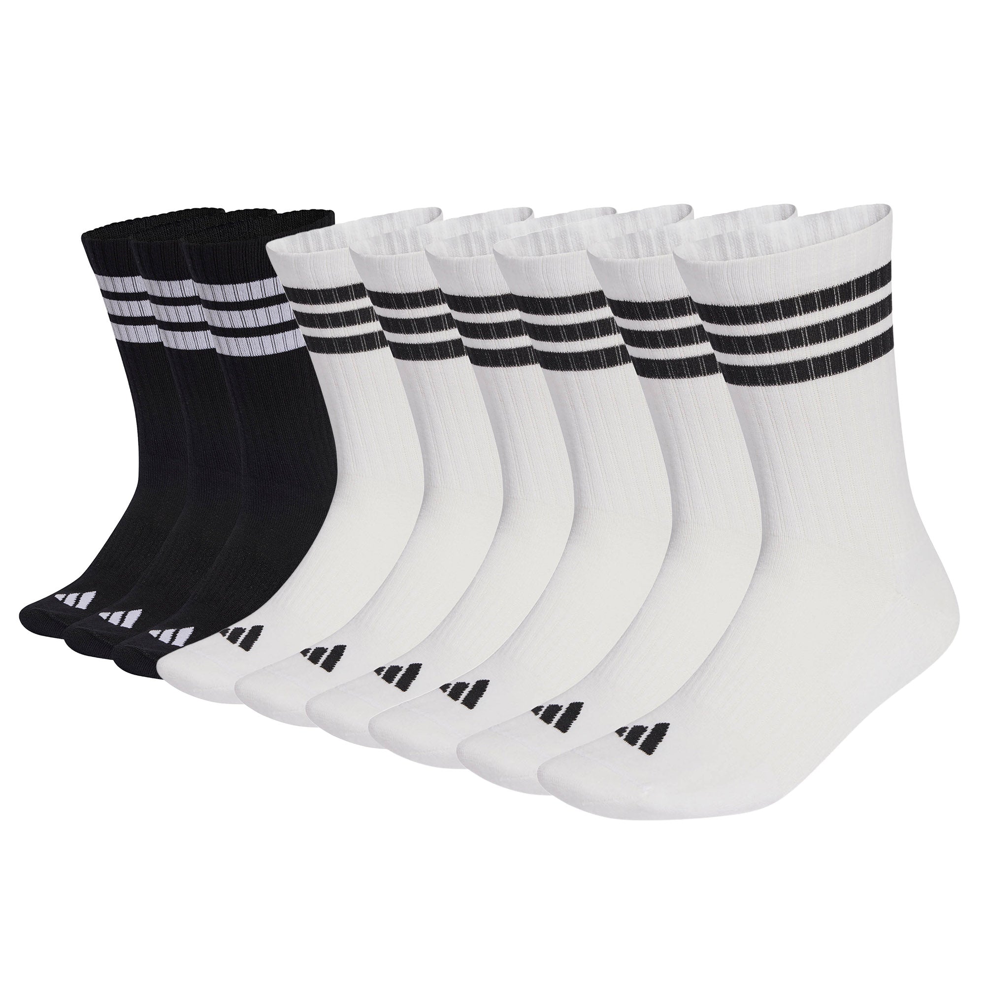 adidas Unisex Socken, 9er Pack - 3-Stripes Cushioned Sportswear Crew Socks, Logo, Streifen, gepolstert