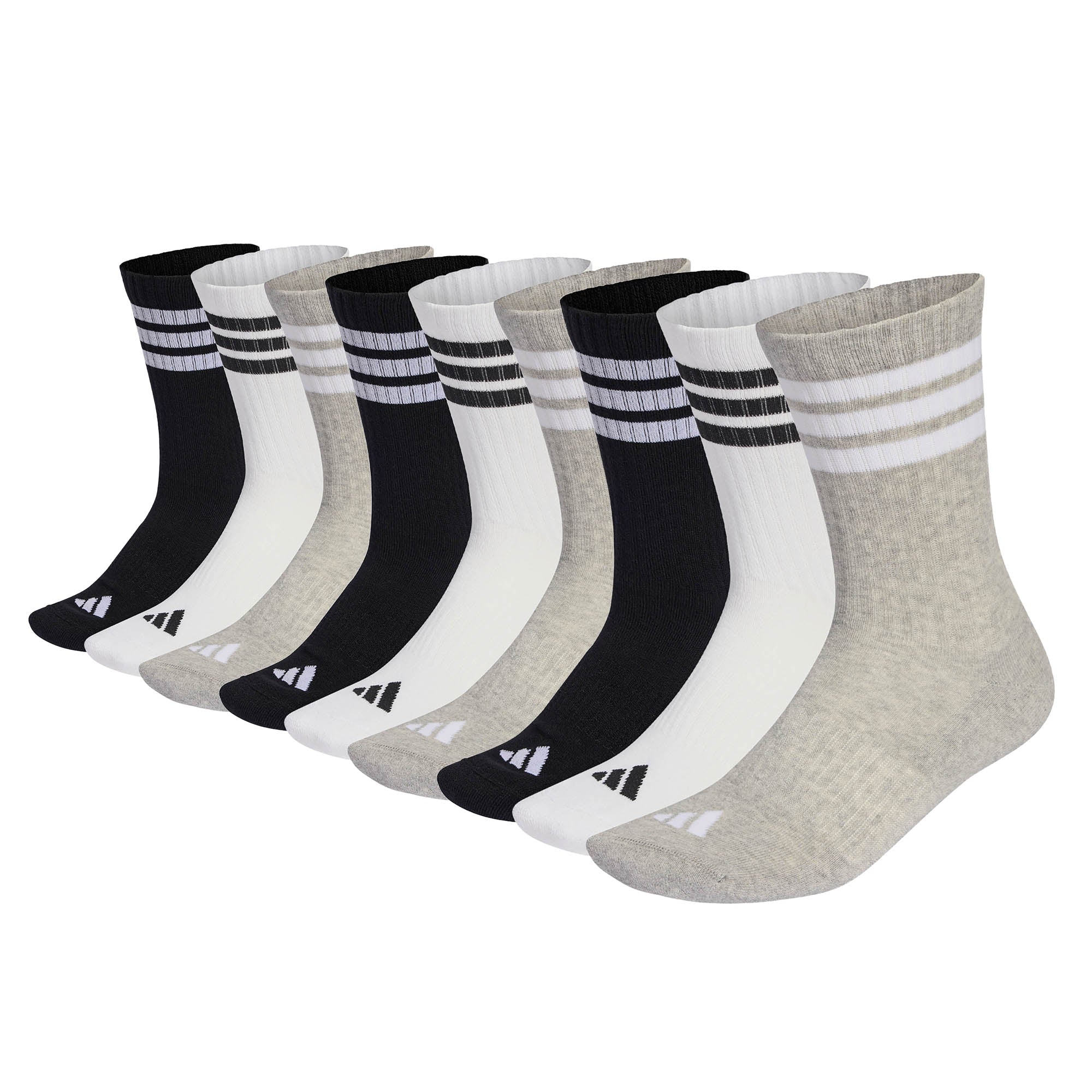 adidas Unisex Socken, 9er Pack - 3-Stripes Cushioned Sportswear Crew Socks, Logo, Streifen, gepolstert