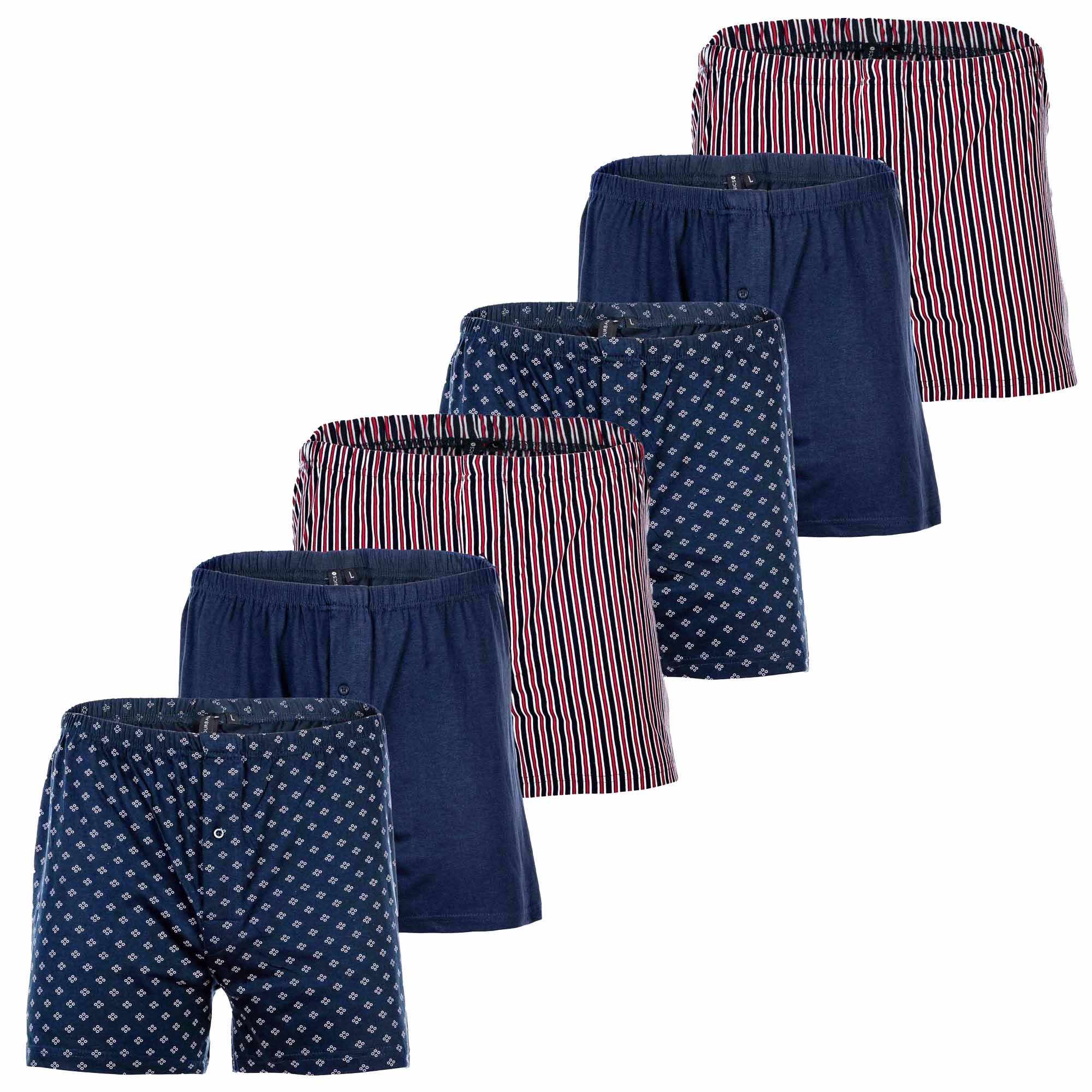 YOURBASICS Herren Jersey-Boxershorts, 6er Pack - Cotton, Eingriff mit Knopf, Muster, Multipack