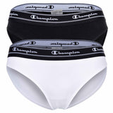 Champion Damen Bikini-Slips, 2er Pack - Slips, Logo-Bund, einfarbig