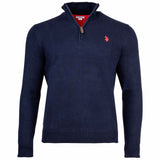 U.S. POLO ASSN. Herren Strickpullover mit Stehkragen - Half Zip, Logo, Baumwolle