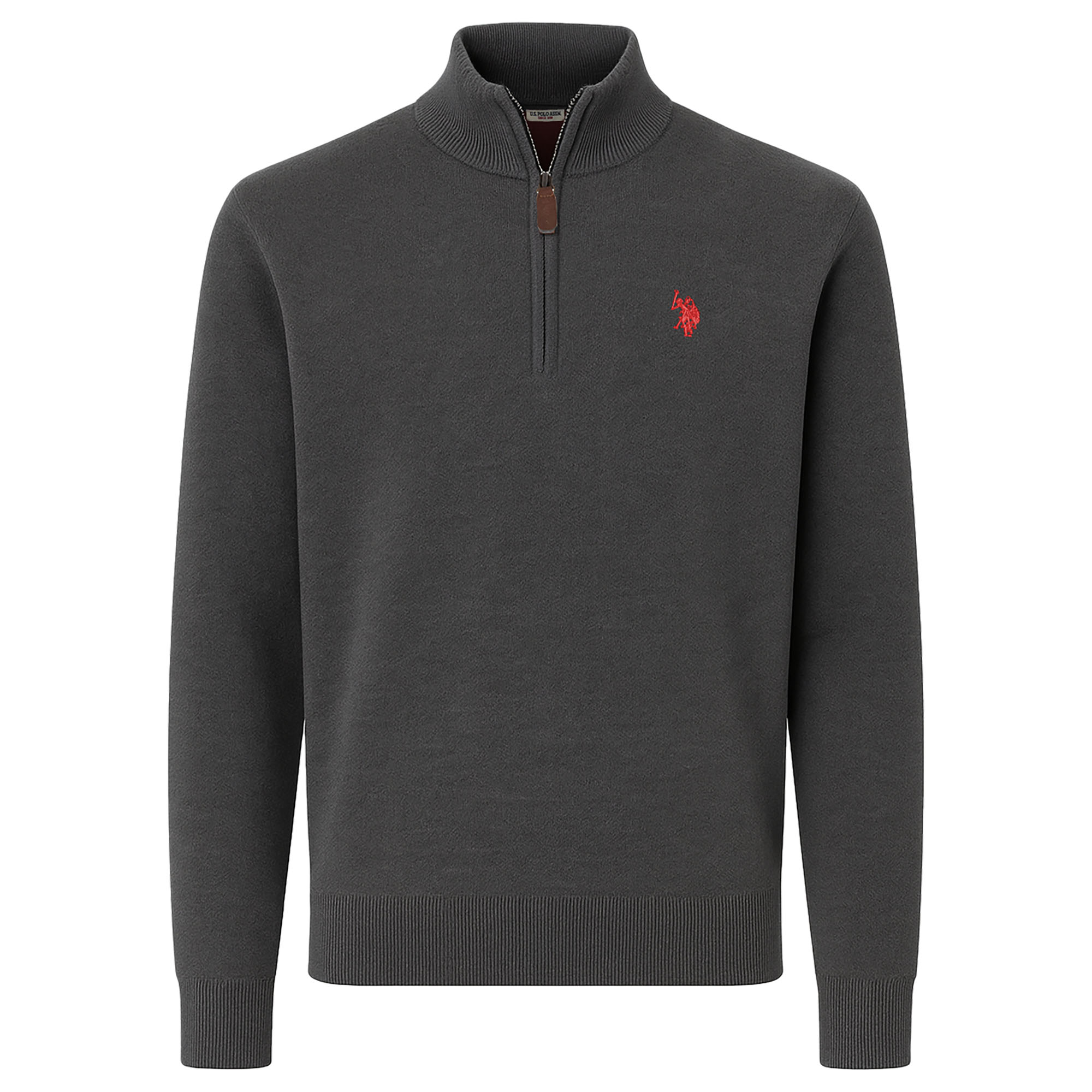 U.S. POLO ASSN. Herren Strickpullover mit Stehkragen - Half Zip, Logo, Baumwolle