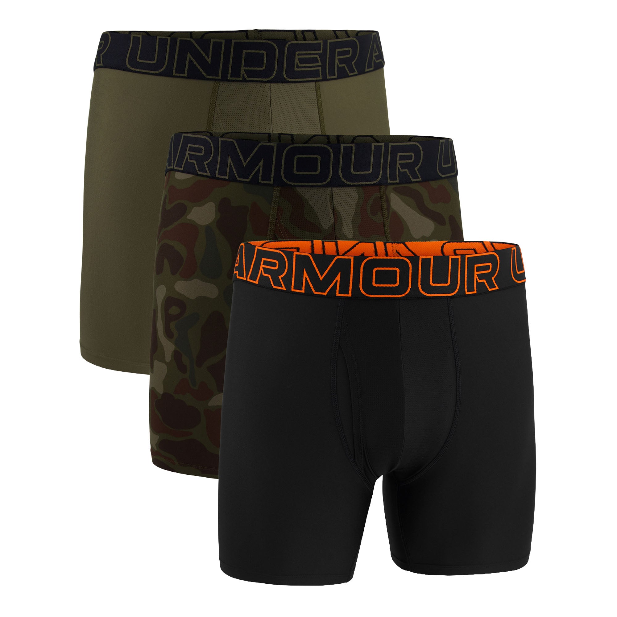 UNDER ARMOUR Men's Boxer Shorts, 3-Pack - Performance Tech Boxer Briefs - Novelty 6 in, Camouflage, Stretch