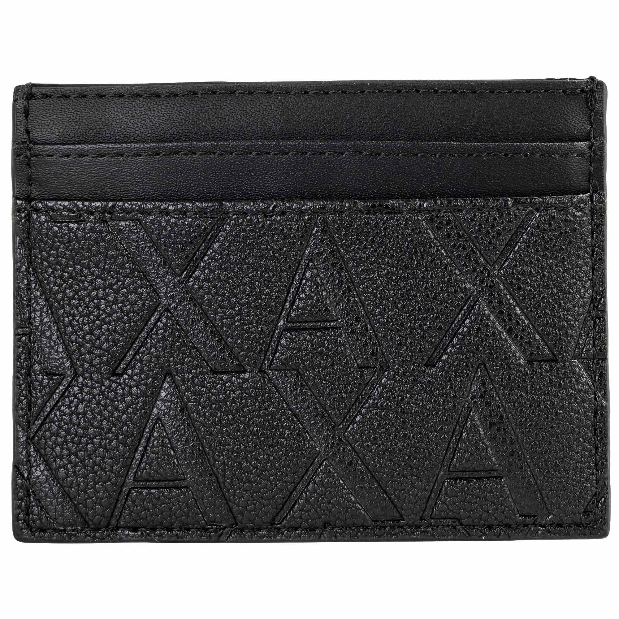 A|X ARMANI EXCHANGE Men's Card Holder - Liam Credit Card Holder With Clip, Faux Leather, All-Over Logo, 7.7 x 10 x 1.5 cm (HxWxD)