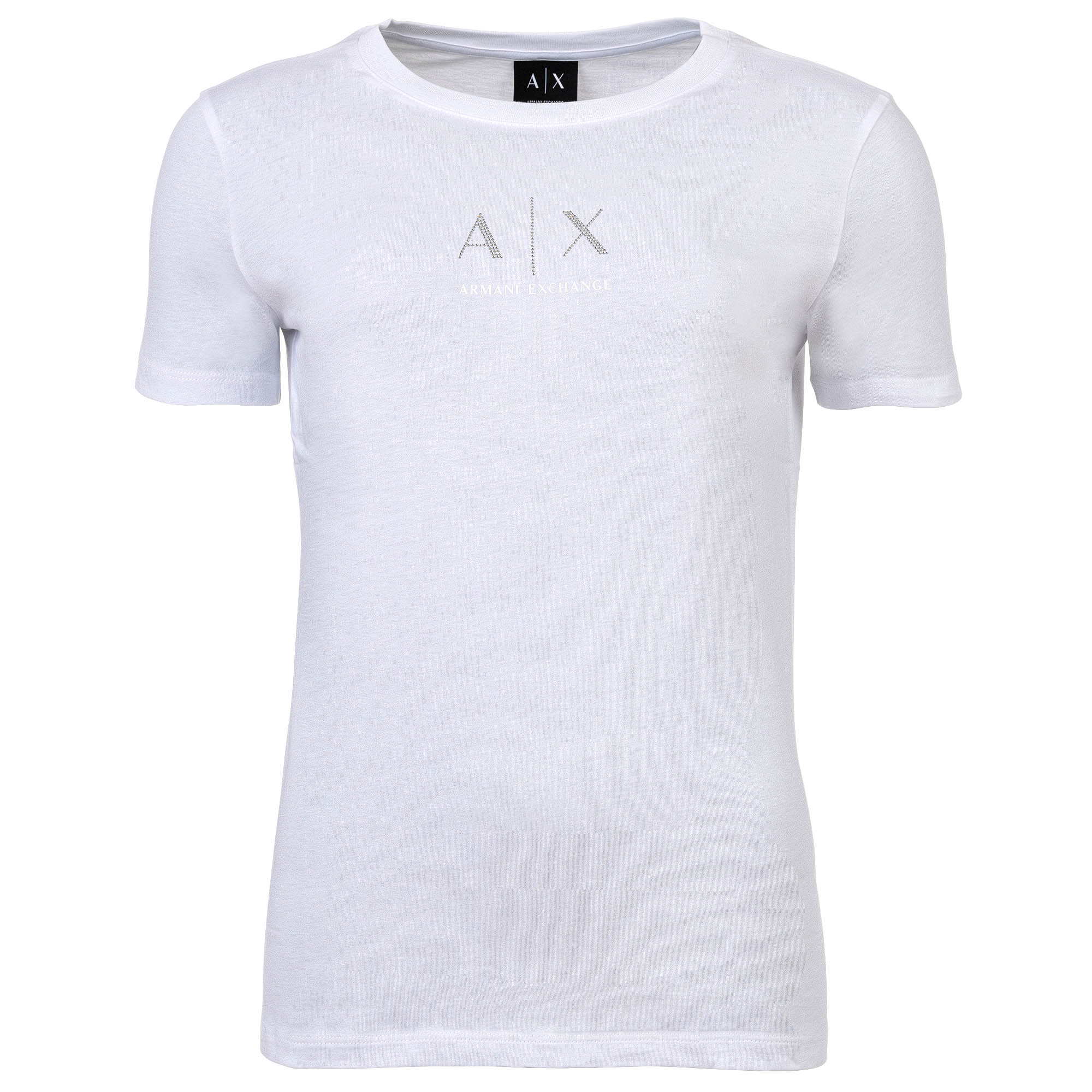 A|X ARMANI EXCHANGE Damen T-Shirt - Rundhals, Kurzarm, Glitzer-Logo, Baumwolle
