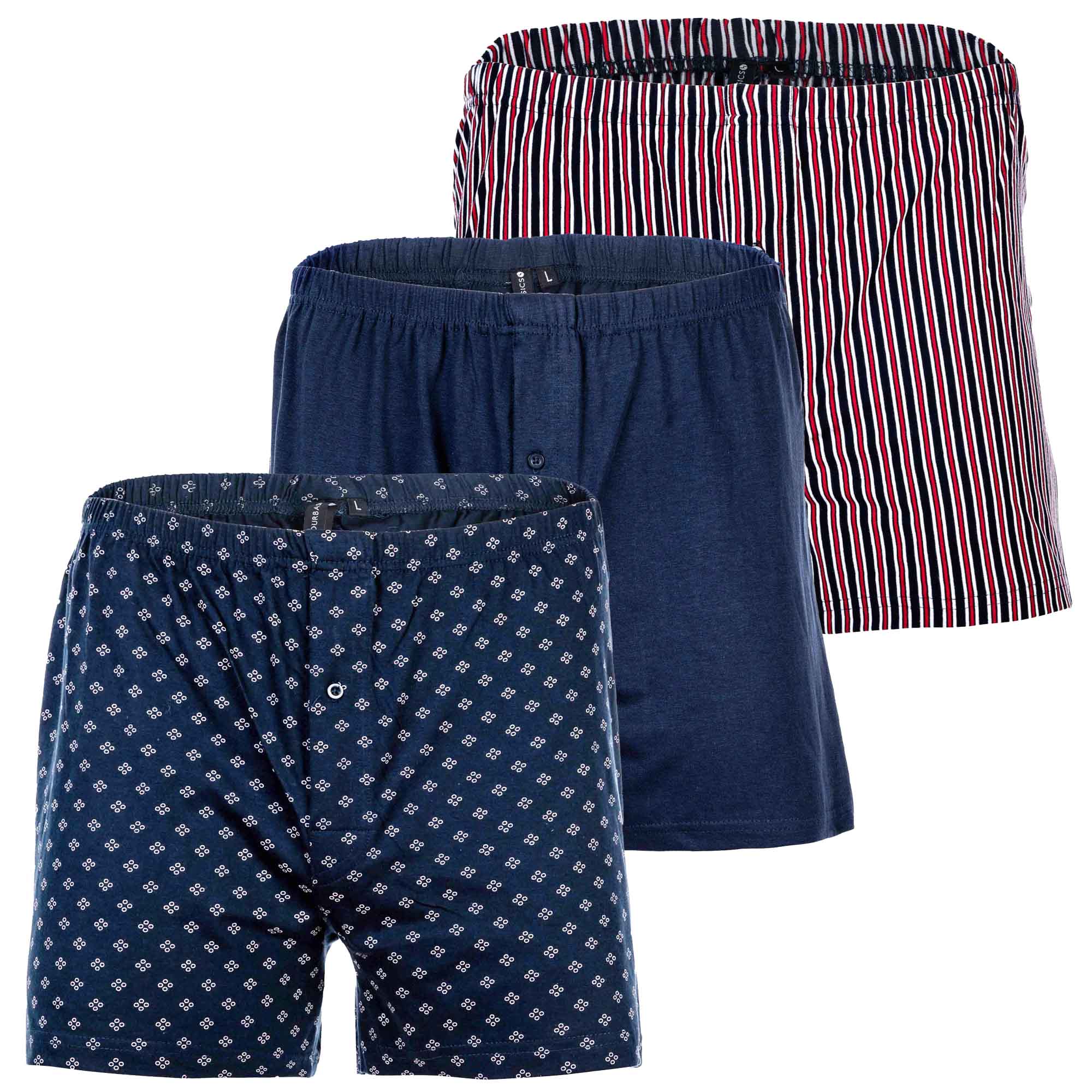 YOURBASICS Herren Jersey-Boxershorts, 3er Pack - Cotton, Eingriff mit Knopf, Muster, Multipack