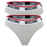 MOSCHINO Damen Brazilian Slips 2er Pack - Unterhose, Baumwollmischung, Logobund, uni