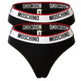 MOSCHINO Damen Brazilian Slips 2er Pack - Unterhose, Baumwollmischung, Logobund, uni