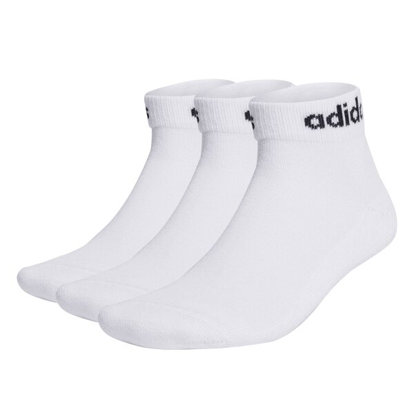 adidas Unisex Quarter Socks, 3-pack - Linear Cushioned Ankle, logo, padded, solid color White 40-42