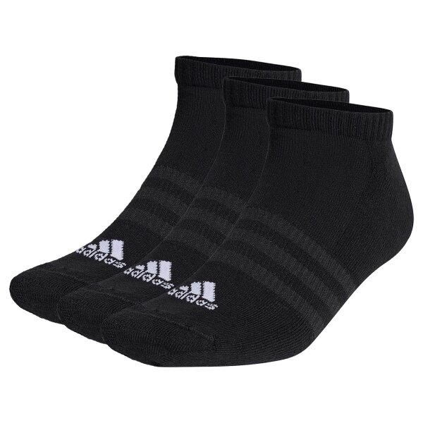 adidas Unisex Sneakersocken, 3er Pack - Cushioned Low-Cut, Logo, gepolstert, einfarbig Schwarz 43-45