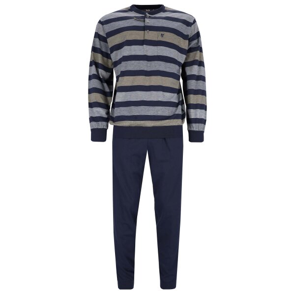 hajo mens pyjamas, 2-piece set - long, round neck with button placket, climate comfort, striped
