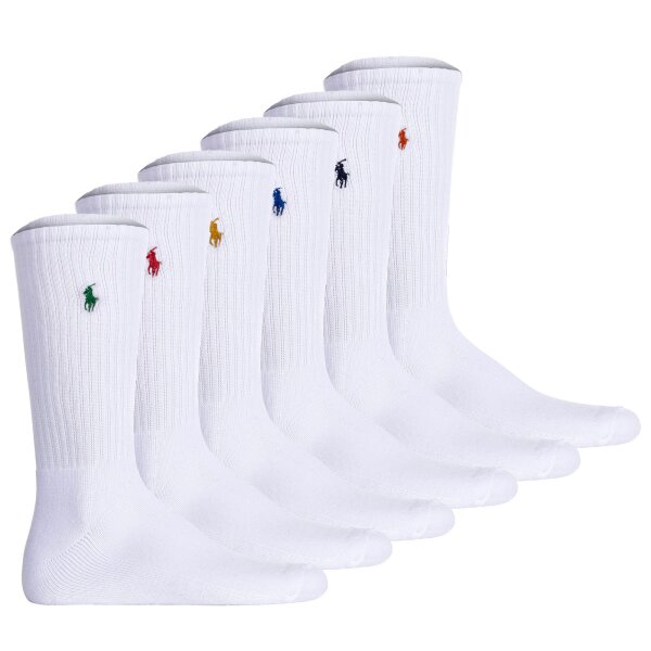 POLO RALPH LAUREN Herren Tennissocken, 6er Pack - CREW-6-PACK, Logo, One Size Weiß 40-46