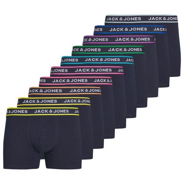 JACK & JONES Mens Boxer Shorts, Pack of 10 - JACLIME SOLID TRUNKS, Cotton Stretch, Logo Waistband