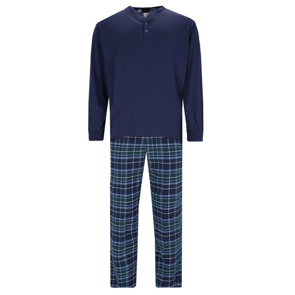 hajo mens pyjamas - premium cotton flannel, long, button placket, checked