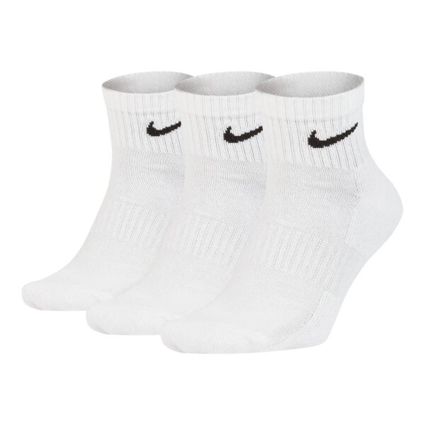 NIKE Unisex 3-Pack Sports Socks - Everyday, Cotton Cushioned Ankle, unicoloured White 34-38